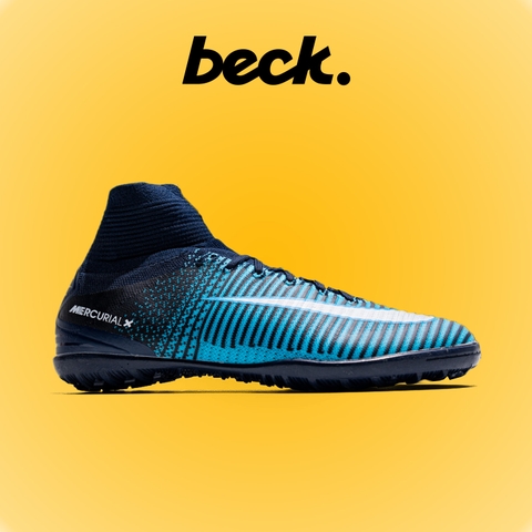 Giày Bóng Đá Nike Mercurial Superfly 5 Elite Xanh Biển Vạch Trắng Cổ Cao TF