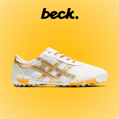 Giày Bóng Đá Bata Warrior Ráp Đế Rằn Ri TF - Trắng Vàng