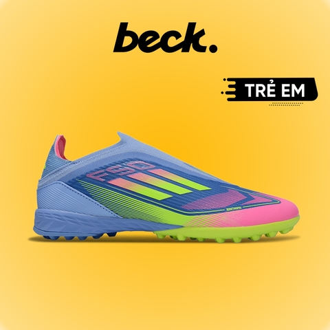Giày Bóng Đá Trẻ Em Adidas F50 Elite Laceless Xanh Biển Mũi Hồng Không Dây HQ TF