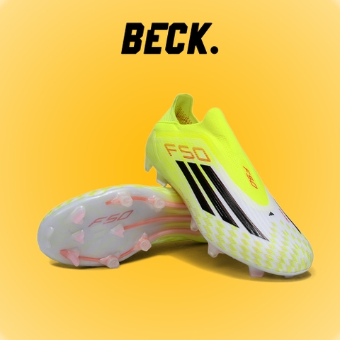Giày Bóng Đá Adidas F50 Elite Laceles Xanh Chuối Trắng Vạch Đen Không Dây FG