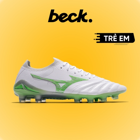 Giày Bóng Đá Trẻ Em Mizuno Neo 4 Elite Trắng Xanh Lá Lưỡi Gà Liền FG