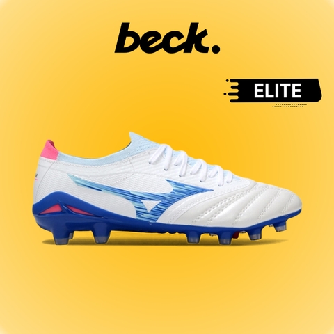 Giày Bóng Đá Mizuno Neo 4 Elite Trắng Hồng Vạch Xanh Biển Lưỡi Gà Liền FG