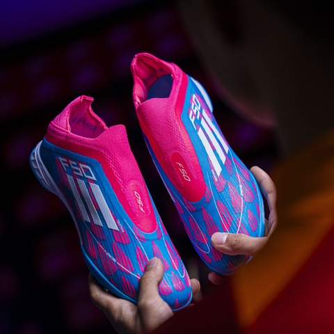 Giày Bóng Đá Adidas F50 Elite Laceless Xanh Biển Hồng Không Dây TF