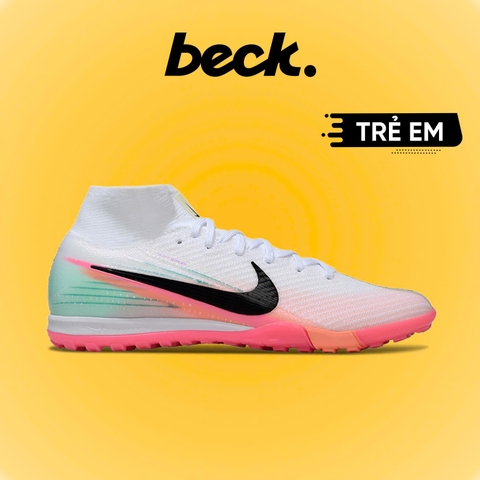 Giày Bóng Đá Trẻ Em Nike Mercurial Superfly 10 Elite SK Trắng Hồng Gót Xanh Cổ Cao TF