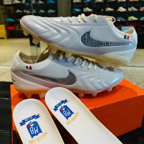 Giày Bóng Đá Nike Tiempo Legend 10 Elite LUXE Trắng Bạc Lưỡi Gà Liền FG