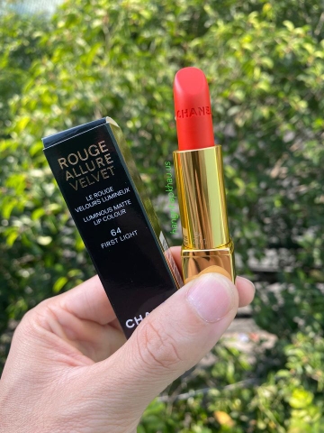 Chanel Rouge Allure Velvet Màu 64 First Light CAM TƯƠI NỔI BẬT - MADE IN FRANCE.