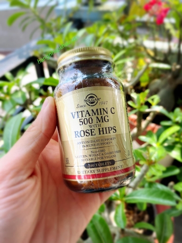 Viên uống Vitamin C kết hợp Tinh chất Nụ Tầm xuân Solgar Vitamin C 500 mg with Rose Hips (100 ngày) - MADE IN USA