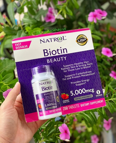 Viên ngậm Natrol Biotin Beauty 5000mcg Extra Strength (250 viên) - MADE IN USA.