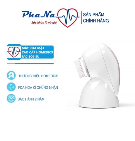 Máy rửa mặt cao cấp công nghệ siêu âm 3D chuyên nghiệp HoMedics FAC-600-EU, sạc không dây, đầu đẩy dưỡng chất silicone