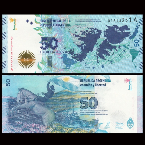 50 pesos Argentina 2015 kỉ niệm chủ quyền quần đảo Maldinas
