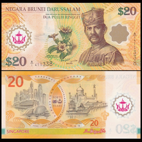 20 ringgit Brunei 2007 kỉ niệm 40 năm quan hệ Brunei - Singapore polymer