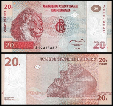 20 francs Congo Democratic Republic 1997