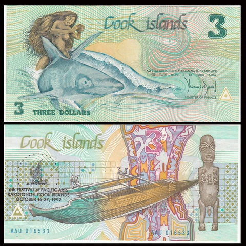 3 dollars Cook Islands 1992 kỉ niệm liên hoan nghệ thuật Thái Bình Dương lần thứ 6