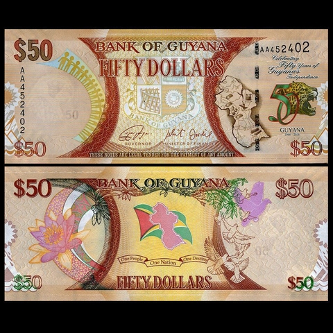 50 dollars Guyana 2016 kỉ niệm 50 năm độc lập