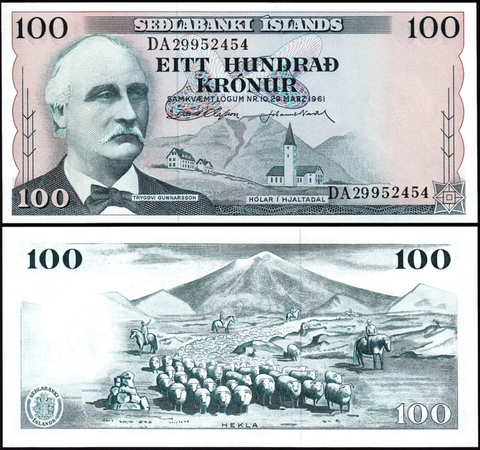 100 kronur Iceland 1961