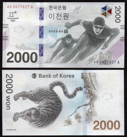 2000 won South Korea kỉ niệm Olympic Winter 2018