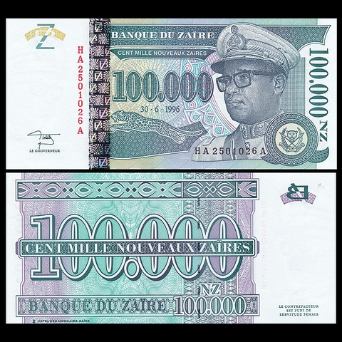100000 nouveaux zaires Zaire 1996 xanh
