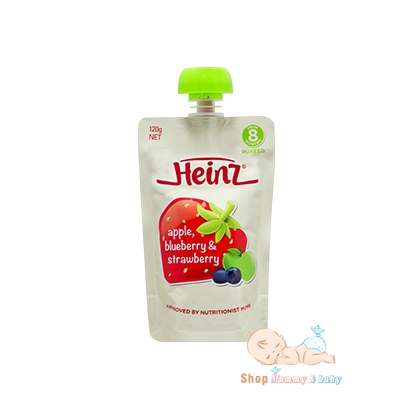 Trái cây nghiền Heinz 8m Apple, Blueberry and Strawberry 120g