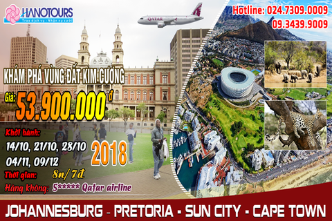 Du lịch Nam Phi: Johannesburg - Pretoria - Sun City - Cape Town