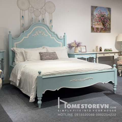 Giường vintage xanh hoa nổi