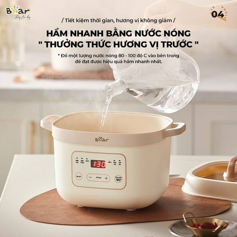 Nồi Nấu Chậm Bear 1.6L Thế Hệ Mới Bản TIẾNG VIỆT SB-NNC16 - 3 Thố Sứ Kèm Xửng Hấp