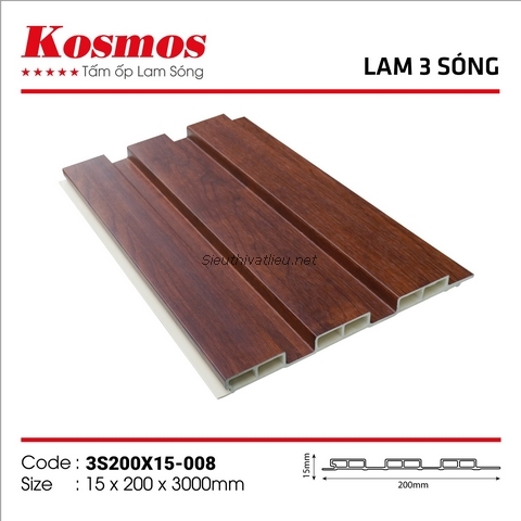 Lam nhựa 3 sóng Kosmos 3S200x15-008 vân gỗ màu nâu