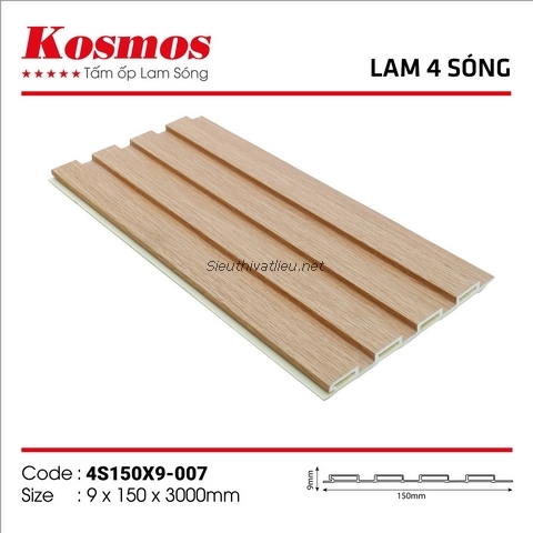 Lam nhựa 4 sóng Kosmos 4S150x9-007 vân gỗ màu vàng