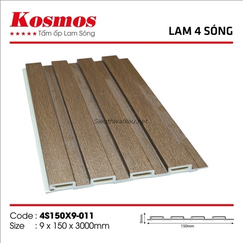 Lam nhựa 4 sóng Kosmos 4S150x9-011 vân gỗ màu nâu