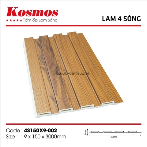 Lam nhựa 4 sóng Kosmos 4S150x9-002 vân gỗ màu vàng