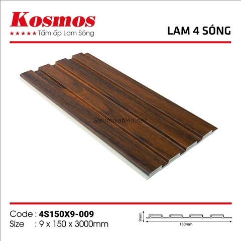 Lam nhựa 4 sóng Kosmos 4S150x9-009 vân gỗ màu nâu