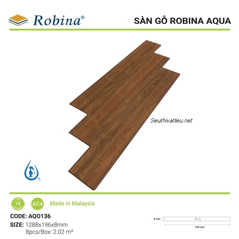 Sàn gỗ Malaysia Robina Aqua AQ0136 8mm chống nước tốt