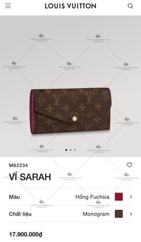 LV SARAH WALLET M62234 - LIKE AUTH 99%