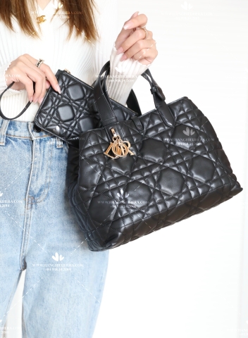 MEDIUM DIOR TOUJOURS BAG BLACK MACROCANNAGE CALFSKIN M2821OSHJ_M900 - LIKE AUTH 99%