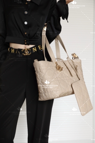 MEDIUM DIOR TOUJOURS BAG POWDER BEIGE MACROCANNAGE CALFSKIN M2821OSHJ_M51U - LIKE AUTH 99%