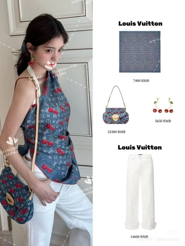 LV x TM Denim Cerise Square 90 M96389 - LV SCARF OEM