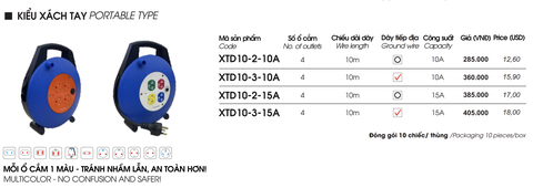 Ổ CẮM KÉO DÀI KIỂU XÁCH TAY LIOA XTD10-3-10A