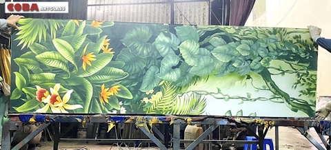 Vách kính điêu khắc hoa lá phong cách nhiệt đới Coba Artlgass