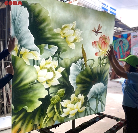 Tranh kính điêu khắc hoa sen Coba Artglass