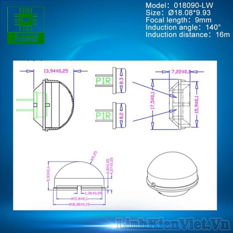 Đầu chụp cảm biến PIR 018090-LW trắng(17.8*13.94mm) pir fresnel lens 018090-LW