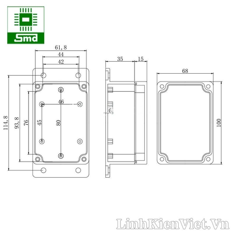 Hộp nhựa chống nước có tai 100x68x50mm