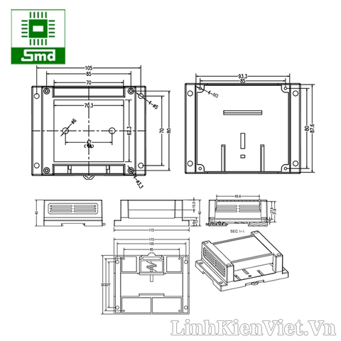 Hộp nhựa PLC 115x90x40 (Đen)