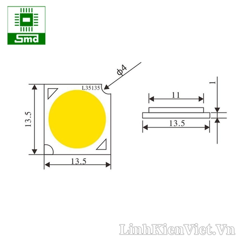 Led COB Vuông 3W 11mm Sáng Trắng