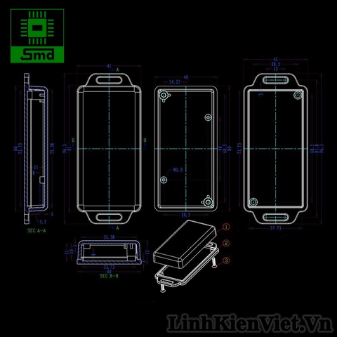 Hộp nhựa 81x41x15mm BMW50031 màu đen