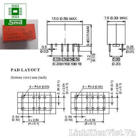 Relay NEXEM EC2-12NU 8 chân (12V)