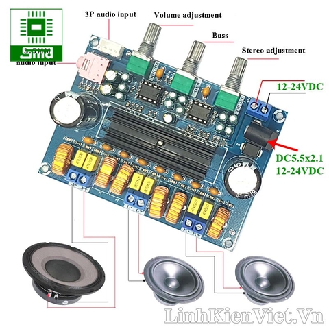 Mạch khuếch đại âm thanh classD 2.1 2x50W + 100W TPA3116D2 chip cắm V2