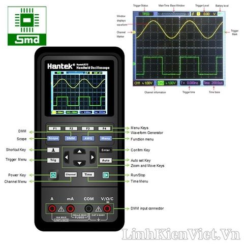 Máy Hiện Sóng Kỹ Thuật Số 2 trong 1 Cầm Tay Hantek 2C72 70MHz