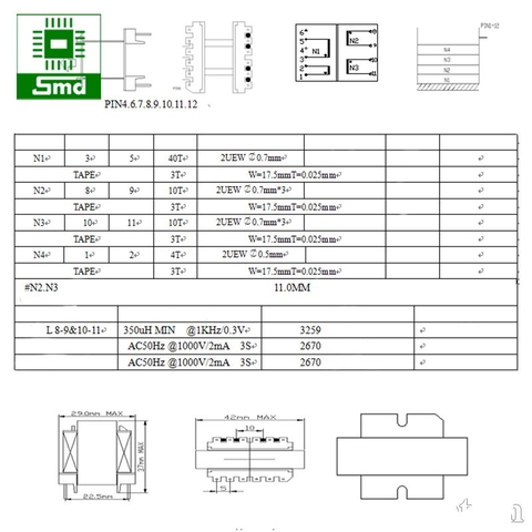 Biến áp xung inverter EE40 6+6 300W