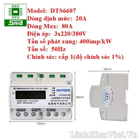 Công tơ điện tử 3 pha DTS7026 50Hz 20(80)A