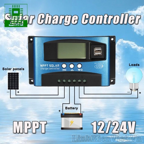 Module điều khiển sạc pin mặt trời 40A 12V/24V, MPPT 40A, USB