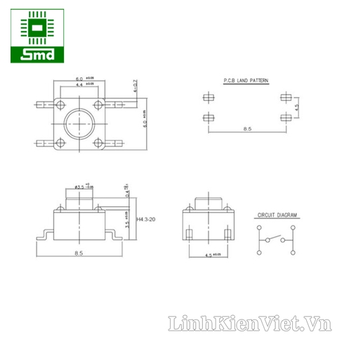 Phím bấm 6x6x10mm (SMD)